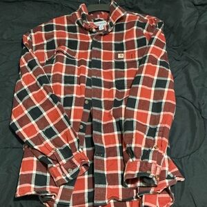 Carhartt Men's Red and Black Plaid Button Down Shirt